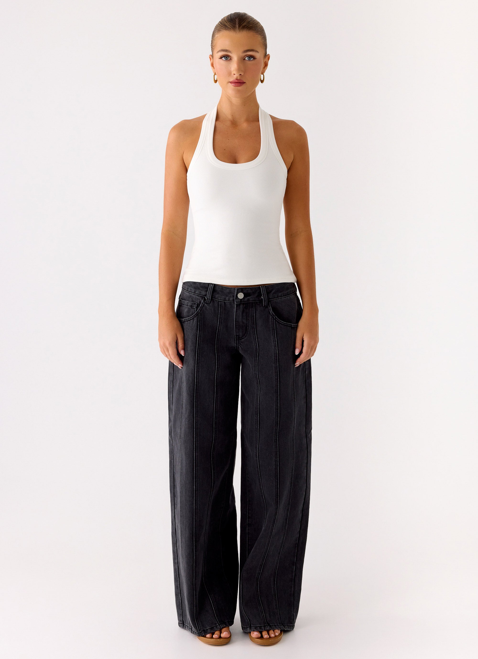 Johnny Low Rise Wide Leg Denim Jeans - Grey Charcoal